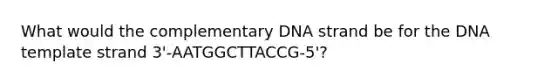 What would the complementary DNA strand be for the DNA template strand 3'-AATGGCTTACCG-5'?