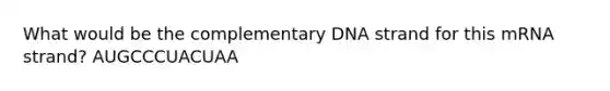 What would be the complementary DNA strand for this mRNA strand? AUGCCCUACUAA