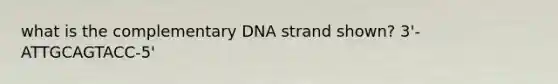 what is the complementary DNA strand shown? 3'-ATTGCAGTACC-5'