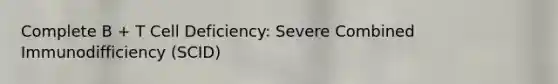 Complete B + T Cell Deficiency: Severe Combined Immunodifficiency (SCID)