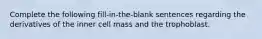 Complete the following fill-in-the-blank sentences regarding the derivatives of the inner cell mass and the trophoblast.