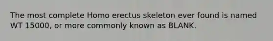 The most complete Homo erectus skeleton ever found is named WT 15000, or more commonly known as BLANK.