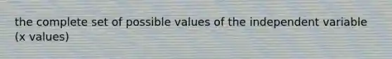 the complete set of possible values of the independent variable (x values)