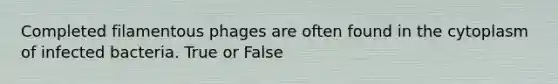 Completed filamentous phages are often found in the cytoplasm of infected bacteria. True or False