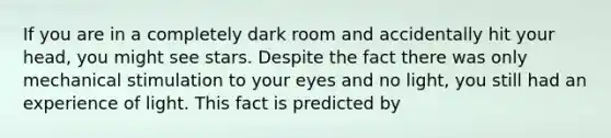 If you are in a completely dark room and accidentally hit your head, you might see stars. Despite the fact there was only mechanical stimulation to your eyes and no light, you still had an experience of light. This fact is predicted by