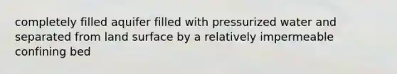 completely filled aquifer filled with pressurized water and separated from land surface by a relatively impermeable confining bed