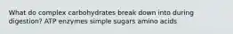 What do complex carbohydrates break down into during digestion? ATP enzymes simple sugars amino acids