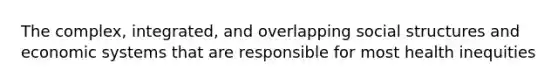 The complex, integrated, and overlapping social structures and economic systems that are responsible for most health inequities