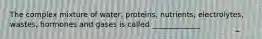The complex mixture of water, proteins, nutrients, electrolytes, wastes, hormones and gases is called _____________