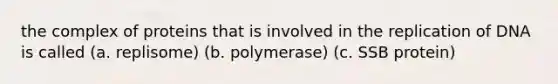 the complex of proteins that is involved in the replication of DNA is called (a. replisome) (b. polymerase) (c. SSB protein)