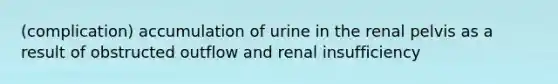 (complication) accumulation of urine in the renal pelvis as a result of obstructed outflow and renal insufficiency