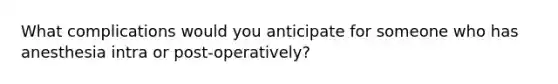 What complications would you anticipate for someone who has anesthesia intra or post-operatively?