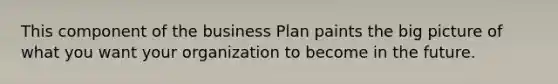 This component of the business Plan paints the big picture of what you want your organization to become in the future.