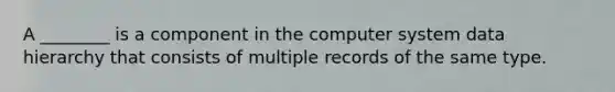 A​ ________ is a component in the computer system data hierarchy that consists of multiple records of the same type.