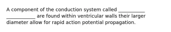 A component of the conduction system called ___________ ____________ are found within ventricular walls their larger diameter allow for rapid action potential propagation.