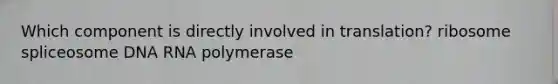 Which component is directly involved in translation? ribosome spliceosome DNA RNA polymerase