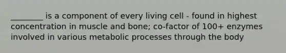 ________ is a component of every living cell - found in highest concentration in muscle and bone; co-factor of 100+ enzymes involved in various metabolic processes through the body