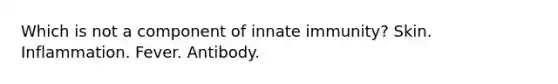 Which is not a component of innate immunity? Skin. Inflammation. Fever. Antibody.