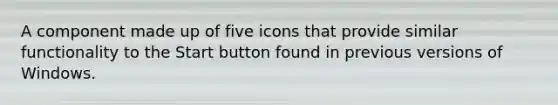 A component made up of five icons that provide similar functionality to the Start button found in previous versions of Windows.
