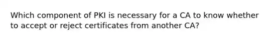 Which component of PKI is necessary for a CA to know whether to accept or reject certificates from another CA?