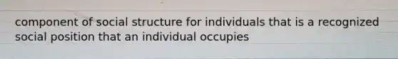 component of social structure for individuals that is a recognized social position that an individual occupies