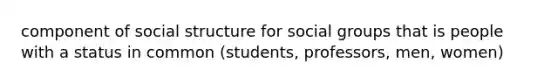 component of social structure for social groups that is people with a status in common (students, professors, men, women)