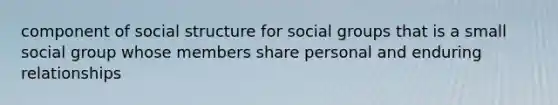 component of social structure for social groups that is a small social group whose members share personal and enduring relationships