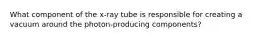 What component of the x-ray tube is responsible for creating a vacuum around the photon-producing components?