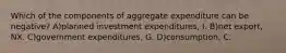 Which of the components of aggregate expenditure can be negative? A)planned investment expenditures, I. B)net export, NX. C)government expenditures, G. D)consumption, C.