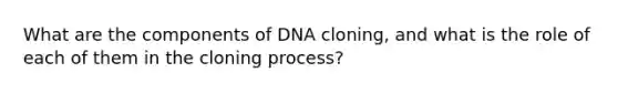 What are the components of DNA cloning, and what is the role of each of them in the cloning process?