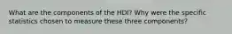 What are the components of the HDI? Why were the specific statistics chosen to measure these three components?