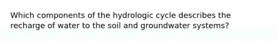 Which components of the hydrologic cycle describes the recharge of water to the soil and groundwater systems?