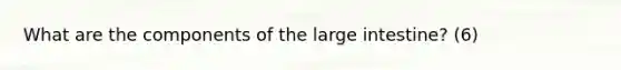 What are the components of the large intestine? (6)