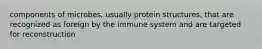 components of microbes, usually protein structures, that are recognized as foreign by the immune system and are targeted for reconstruction