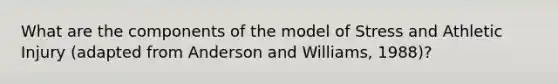 What are the components of the model of Stress and Athletic Injury (adapted from Anderson and Williams, 1988)?