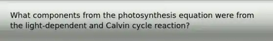 What components from the photosynthesis equation were from the light-dependent and Calvin cycle reaction?