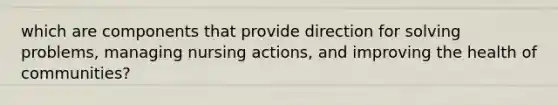 which are components that provide direction for solving problems, managing nursing actions, and improving the health of communities?