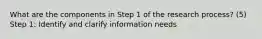 What are the components in Step 1 of the research process? (5) Step 1: Identify and clarify information needs