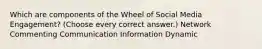 Which are components of the Wheel of Social Media Engagement? (Choose every correct answer.) Network Commenting Communication Information Dynamic