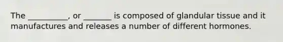 The __________, or _______ is composed of glandular tissue and it manufactures and releases a number of different hormones.