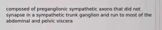 composed of preganglionic sympathetic axons that did not synapse in a sympathetic trunk ganglion and run to most of the abdominal and pelvic viscera