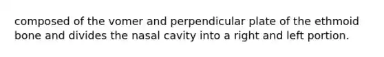 composed of the vomer and perpendicular plate of the ethmoid bone and divides the nasal cavity into a right and left portion.