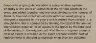 Composite or group depreciation is a depreciation system whereby a. the years of useful life of the various assets in the group are added together and the total divided by the number of items. b. the cost of individual units within an asset group is charged to expense in the year a unit is retired from service. c. a straight-line rate is computed by dividing the total of the annual depreciation expense for all assets in the group by the total cost of the assets. d. the original cost of all items in a given group or class of assets is retained in the asset account and the cost of replacements is charged to expense when they are acquired.