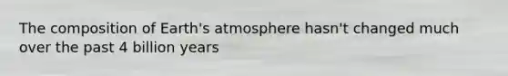 The composition of Earth's atmosphere hasn't changed much over the past 4 billion years