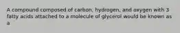 A compound composed of carbon, hydrogen, and oxygen with 3 fatty acids attached to a molecule of glycerol would be known as a