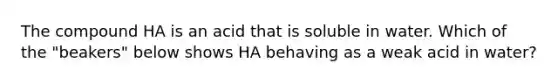 The compound HA is an acid that is soluble in water. Which of the "beakers" below shows HA behaving as a weak acid in water?