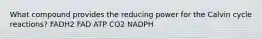 What compound provides the reducing power for the Calvin cycle reactions? FADH2 FAD ATP CO2 NADPH