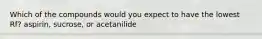 Which of the compounds would you expect to have the lowest Rf? aspirin, sucrose, or acetanilide