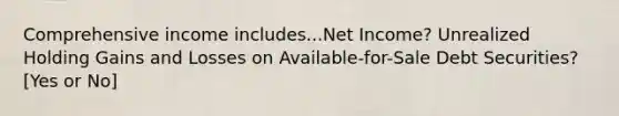 Comprehensive income includes...Net Income? Unrealized Holding Gains and Losses on Available-for-Sale Debt Securities? [Yes or No]