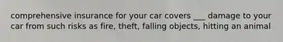 comprehensive insurance for your car covers ___ damage to your car from such risks as fire, theft, falling objects, hitting an animal